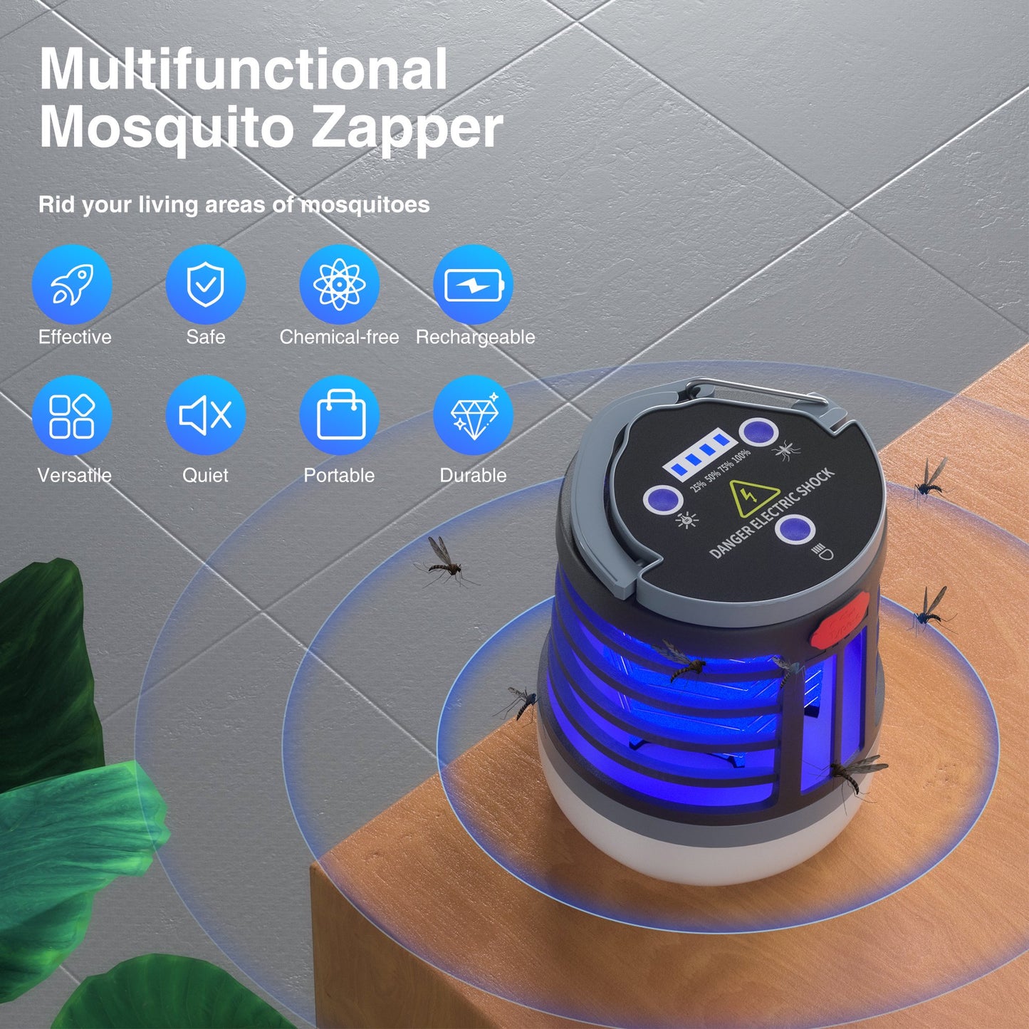 Melliful Electric Portable Bug Zapper, Wireless Mosquito Killer Lamp, Rechargeable LED Mosquito Eradicator for Home Indoor Outdoor Camping