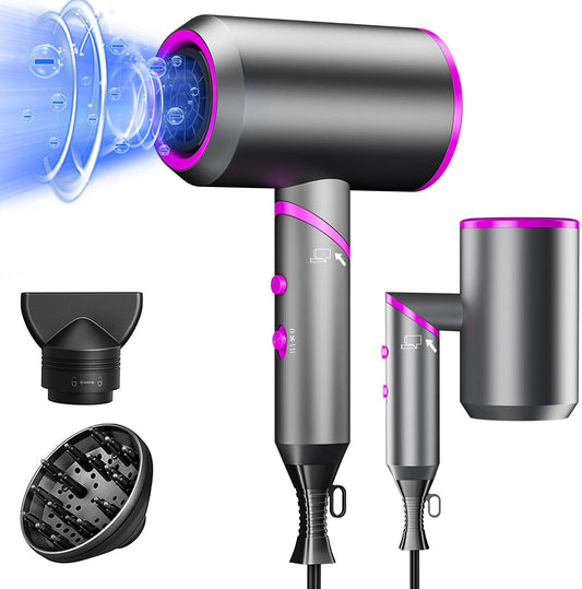 Doosl Ionic Hair Dryer, 2000W Professional Blow Drye Safety Upgraded, Negative Ion Technolog, 3 Heating/2 Speed/Cold Settings, Contain 1 Nozzles and 1 Diffuser, for Home Salon Travel Kids