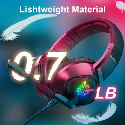 ONIKUMA K19 Gaming Headset, Noise-Canceling Over-Ear Headphones with Mic and LED, Surround Sound Stereo Wired Gaming Headset Compatible PS4, PS5, Xbox One, PC , Nintendo Switch