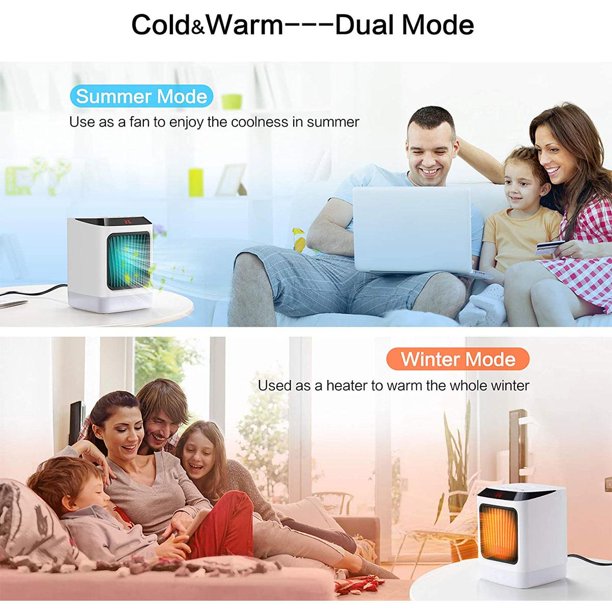 Space Heater, Ptc Ceramic Heater with Thermostat, Mini Portable Heater with 6h Timer for Bedroom, Office and Indoor Use