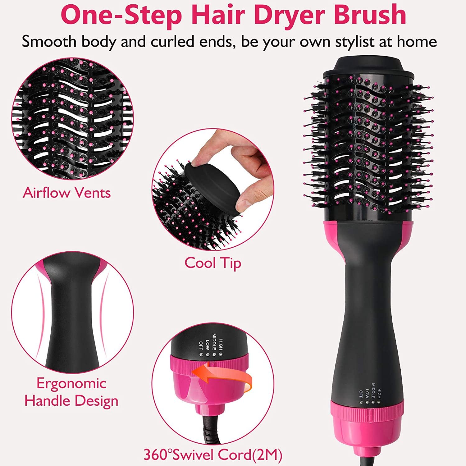 XPREEN One Step Hair Dryer,Volumizer Hot Air Hair Dryer Brush,Salon Negative Electric Blow Dryer Rotating Curler and Ion Hair Straightener Brush for Fast Drying,Straightening,Curling