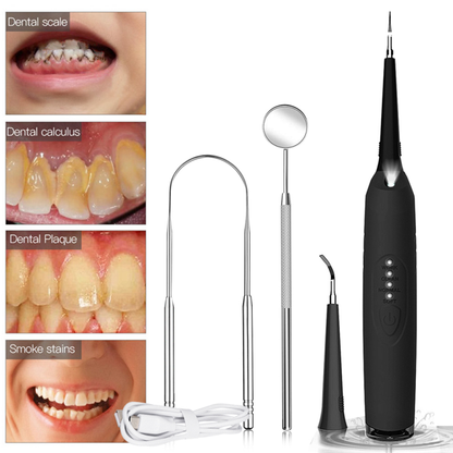 Dental Tartar Calculus Plaque Remover with Mouth Mirror, Tooth Scraper Polisher with 2 Replacement Heads and 3 Modes, Professional Dental Scaler Cleaning Tool Kit