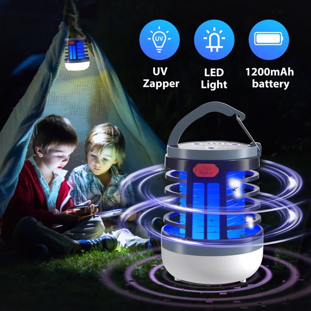 Bug Zapper Outdoor, Electric Bug Zapper with 1200mAh Rechargeable Indoor Bug Zapper, Waterproof for Home Backyard Garden Patio, Black