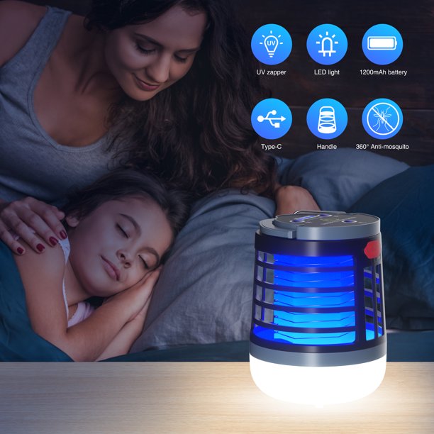 Bug Zapper Outdoor, Electric Bug Zapper with 1200mAh Rechargeable Indoor Bug Zapper, Waterproof for Home Backyard Garden Patio, Black