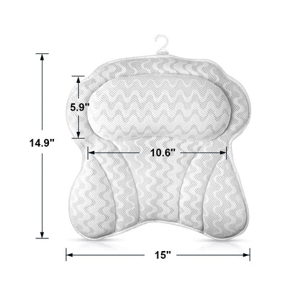Bath Pillow, 3D Air Mesh Support Head Neck Shoulder & Back Bathtub Pillow Six Power Suction Comfortable Spa Bath Pillow White