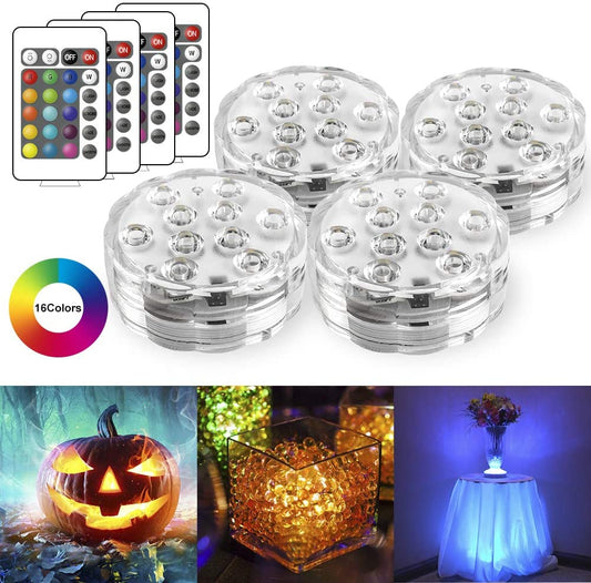 Laighter Submersible Pool Lights with Remote RF,Magnets,Suction Cups,13 LED Submersible Led Lights Waterproof IP68,LED Underwater Lights,Colors Changing Pond Lights Battery Power(4 Packs)