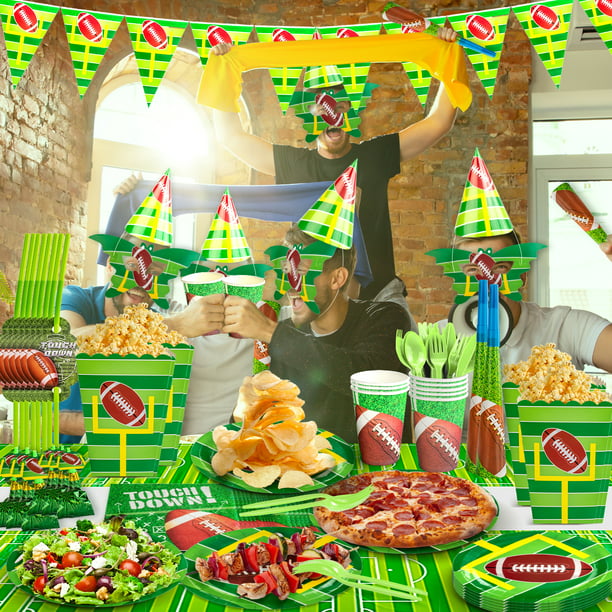 Football Themed Party Supplies Tableware Kit 16 Sets, Super Bowl Decorations for Touchdown Game Day Birthday Themed Party, Serve 10