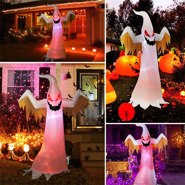Halloween Decorations 8 Ft Outdoor Inflatables Red Eye Ghost with LED Fire Flame Lights,8Ft Spooky White Ghost Decorations for Yard Lawn Patio Garden Party