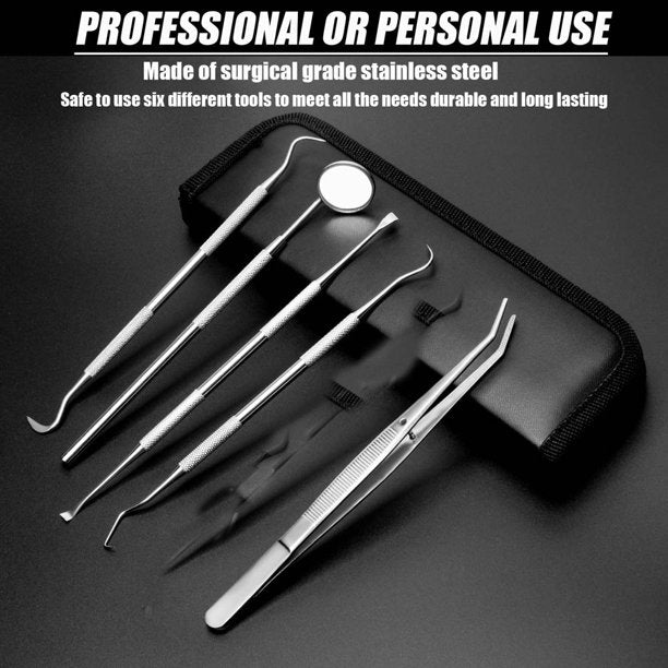 Dental Picks For Teeth, 5 Pack Dental Picks Stainless Steel Dental Scraper, Scaler Pick Hygiene Set With Mouth Mirror, Dentist Tool Kit Tweezer Kit For Dentist, Dental Picks For Personal Using, J203