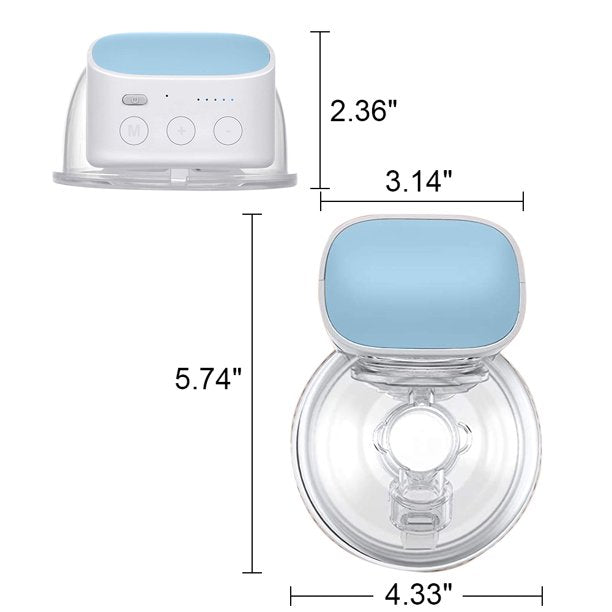 Vinmall Hands-Free Breast Pump, Electric Portable Wearable Breast Pump , Spill-Proof Ultra-Quiet Pain-Free Breast Pump With 2 Mode And 5 Levels, Blue, 0.94inch And1.06inch Flange, J341
