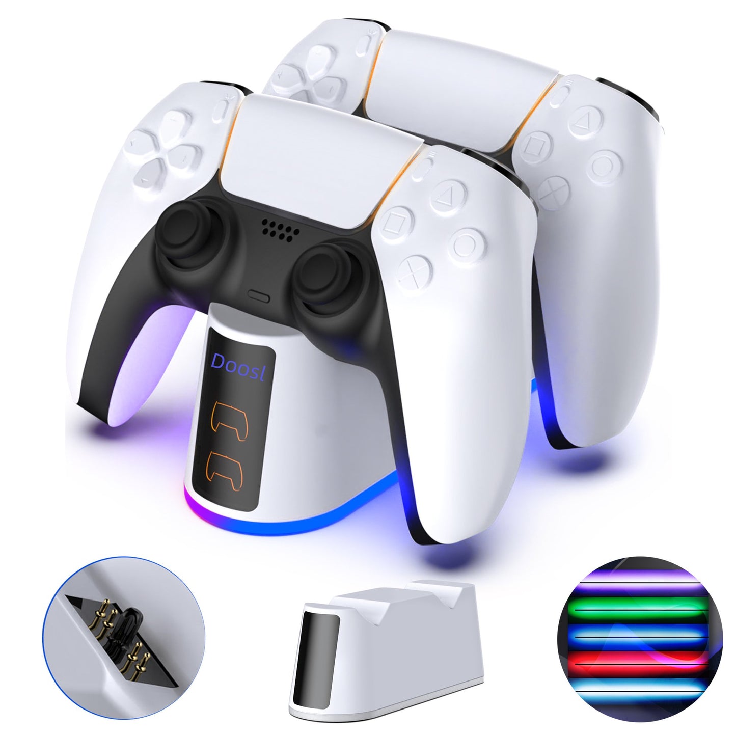 Doosl Charging Station for PS5 Controllers, PS5 Fast Charger Dock with Colorful Lights Type-C Cable LED Indicator, Charging Stand for Playstation 5 Dualsense Controllers