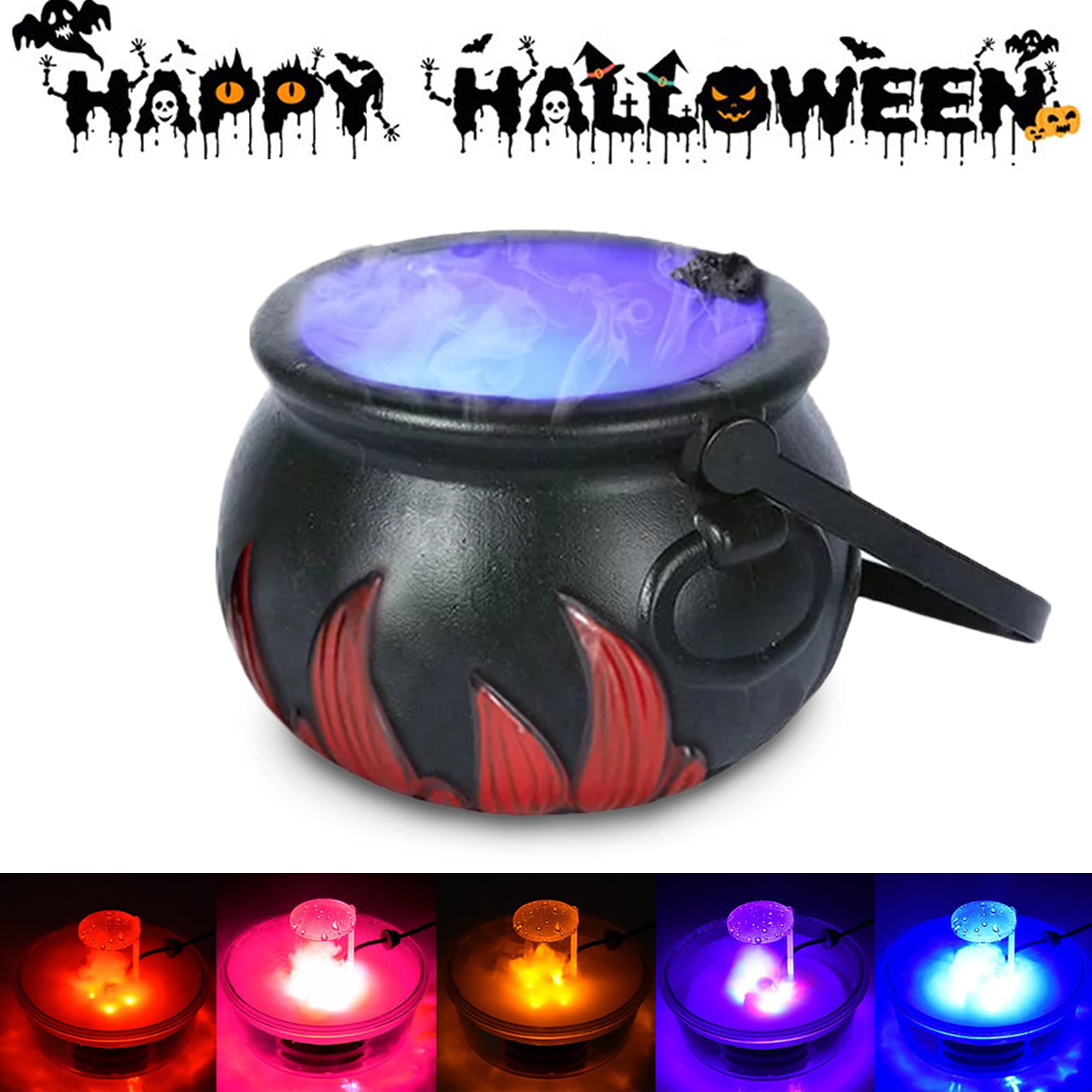 Melliful Halloween Fog Machine, Witch Cauldron with Mist Maker Fogger, 12 Colors RGB Light Witch Jar for Halloween Party Decoration