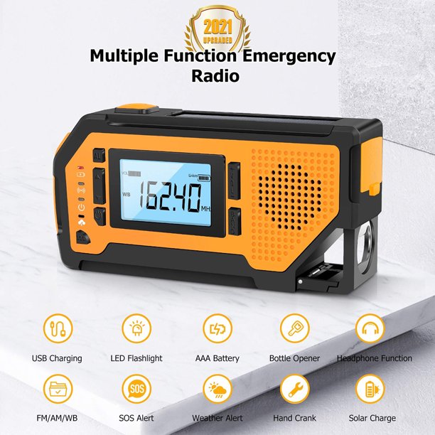 iFanze (2021 Newest) Emergency Radio Weather Alert Radio Solar Hand Crank Radio AM/FM/NOAA Weather Radio for Household and Outdoor, LED Flashlight, Earphone Jack, Bottle Opener