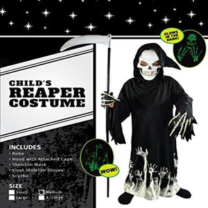 Melliful Halloween Kids Costumes, Grim Reaper Costume, Cosplay Black Robe with Glow Pattern, Soul Taker Child Costume, Halloween Weapon Included