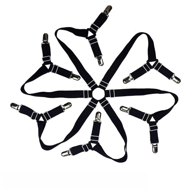 Bed Sheet Holder Straps , Vinmall Adjustable 6 Sides Bed Sheet Clips, Heavy Duty Triangle Bed Sheet Fasteners, Black