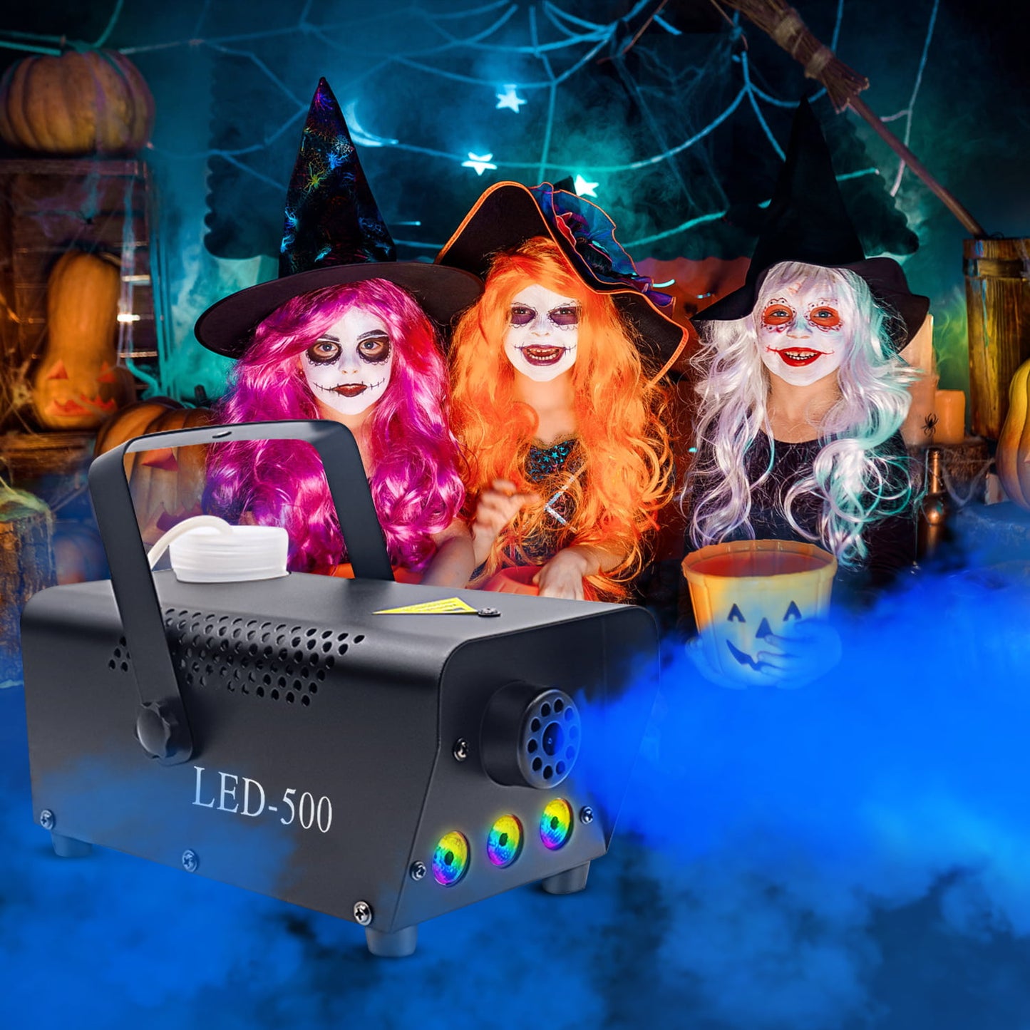 Fog Machine with RGB LED Lights, 500W Smoke Machine with 2000cfm Huge Fog and Wireless Wired Remote Controller for DJ Party Halloween Christmas Wedding Stage Effect, with Fuse Protect