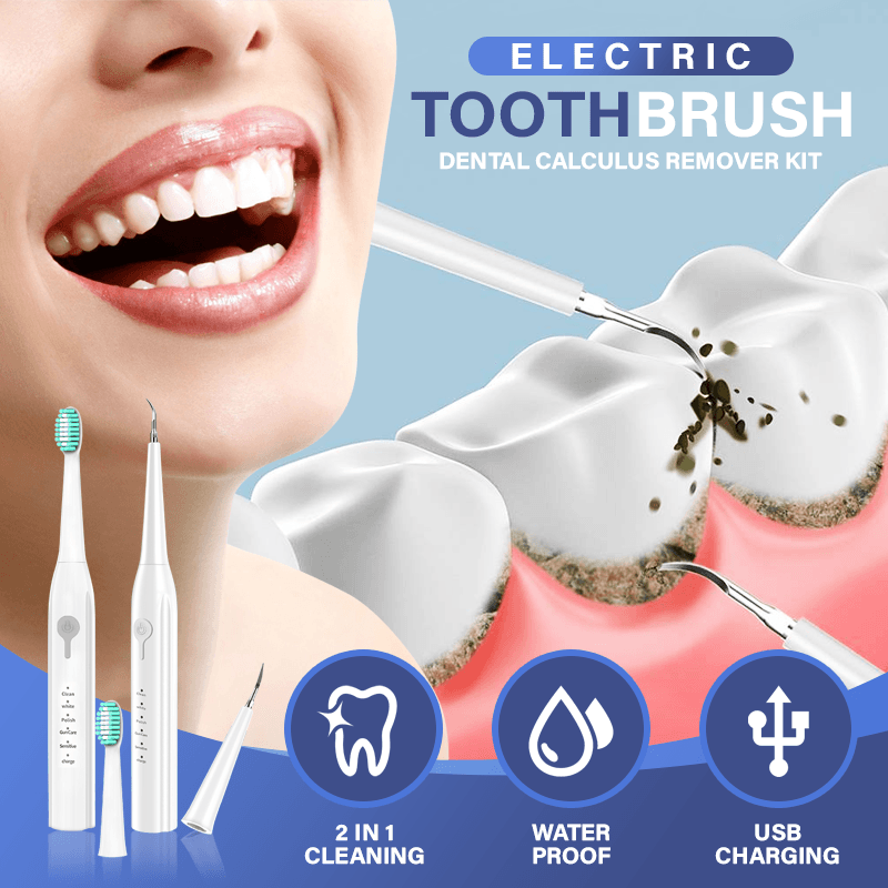 Plaque Remover for Teeth, Ultrasonic Tooth Cleaner Tartar Remover, Electric Teeth Cleaning Kit Tooth Stain Calculus Remover 2 in 1 Toothbrush Cleaning, Safe for Adult and Kids，Dental Calculus，calculus teeth，dental plaque，snow teeth whitening