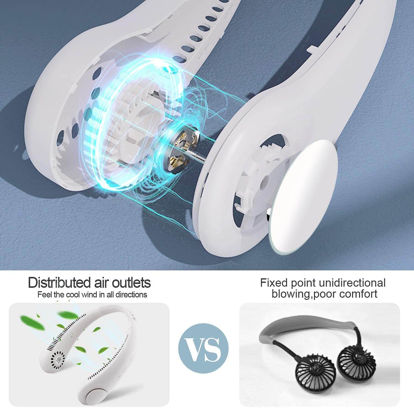 Doosl Portable Neck Fan, Hands Free Bladeless Fan, 3000mAh Battery Operated Wearable Personal Fan
