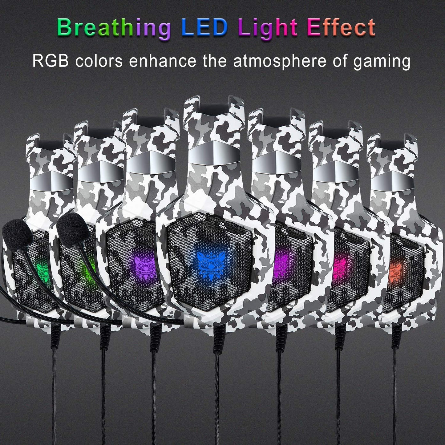 ONIKUMA K8 Gaming Headset for PS4, Gaming Headphones with Stereo Surround Sound & Noise Cancelling Mic, Lightweight Ergonomic Cool RGB Headsets for Xbox One, PS5, Nintendo Switch, PC, Mac, Mobile