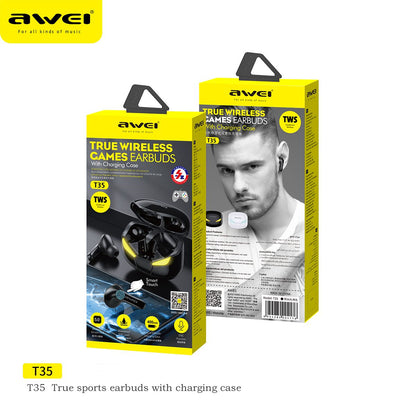 AWEI T35 True Wireless Earbuds with Wireless Charging Case, Bluetooth 5.0, ENC 8.0 Noise Cancellation, Ultra-Low Latency Hi-Fi Stereo Earbuds for Gaming & Music, Compatible with IOS Android, Black