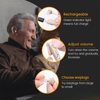 QD Hearing Aid Amplifier, Vinsic BTE USB Rechargeable Hearing Assist and Aids, Hearing Aid for Seniors, Doctor and Audiologist Designed