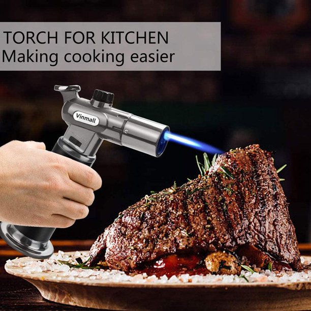 Vinmall Butane Torch, Refillable Cooking Blow Torch with Double Fire, Adjustable Flame Culinary Lighter for BBQ, Baking, Kitchen, Brulee, Creme