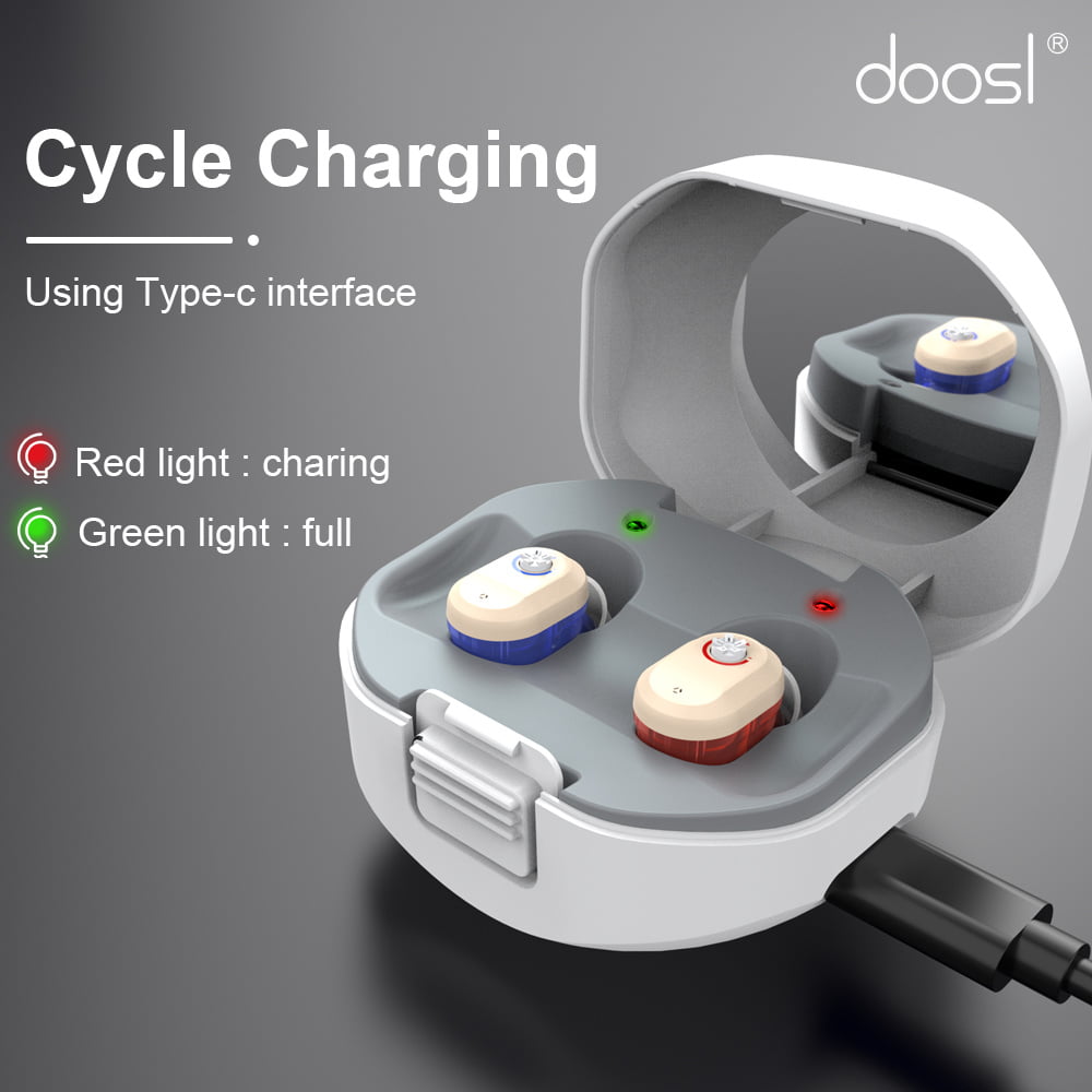 Doosl Aid Digital Sound Amplifiers for Ears, Noise Reduction, Rechargeable Personal Sound Amplifiers with Portable Charging Case, in-ear Amplifier Devices to Assist Hearing of Seniors and Adults