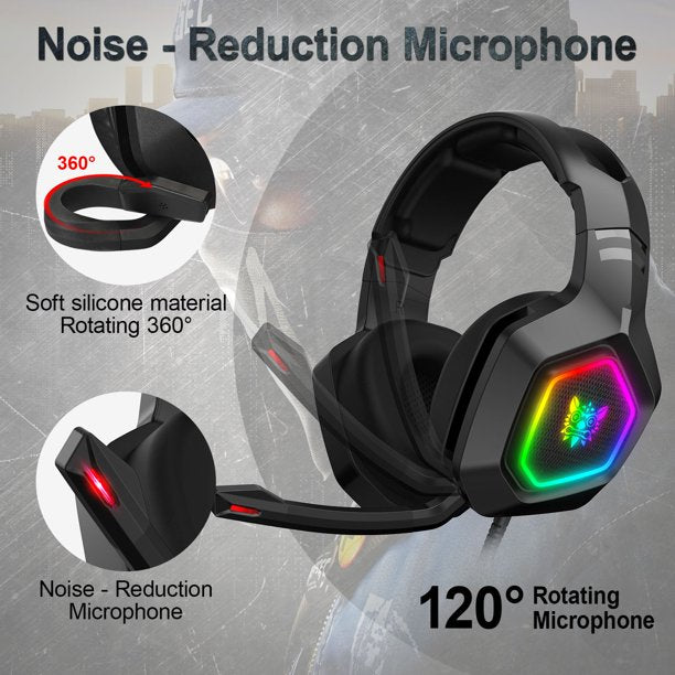ONIKUMA K10 Gaming Headset,Stereo Bass Surround RGB Noise Cancelling Over Ear Headphones with Mic,for PS4 Xbox One PC Nintendo Switch Tablet Smartphone