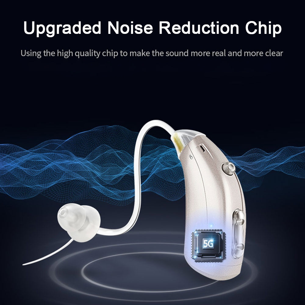 Rechargeable Digital Amplifiers for Ears, BTE Noise Cancellation Volume Control Amplifiers for Seniors Adults, 1 Pair, Silver