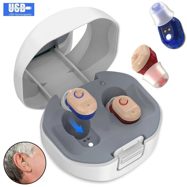 Doosl Hearing Aid with Noise Reduction, Mini In-Ear Digital Hearing Aids for Seniors, Rechargeable Enhances Speech and Audio Sound Amplifier with Portable Charging Case, Both Ears