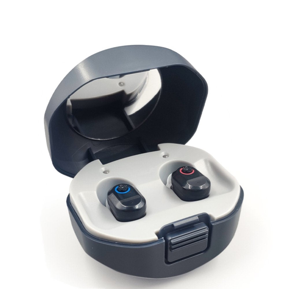 Doosl Hearing Aids with Portable Charging Case, Rechargeable Hearing Amplifiers for Both Ears, Noise Cancelling, Volume Adjustable, In-Ear Hearing Devices for Seniors, 1 Pair, Black