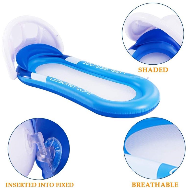 Melliful Inflatable Pool Floats with Sun Canopy, Comfort Pool Lounge with Integrated Head, 63" x 33.5", Thickened PVC