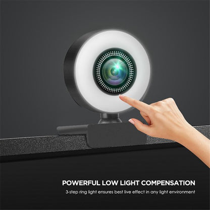 4K HD Webcam, Web Camera with Built in Mic and Adjustable Ring Light, Autofocus Webcam with Tripod for Live Streaming Gaming Video Calling Conferencing Recording, Noise Reduction & Beauty Retouch