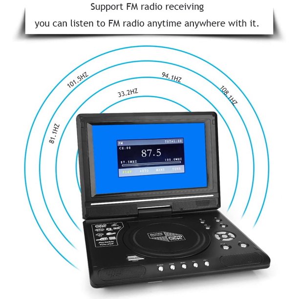 Portable DVD Player, TV DVD Player with 9.5 "Swivel Screen and Rechargeable Lithium Battery, FM Radio Receiver Support, Memory Card Reading, Games, MMC Card Support