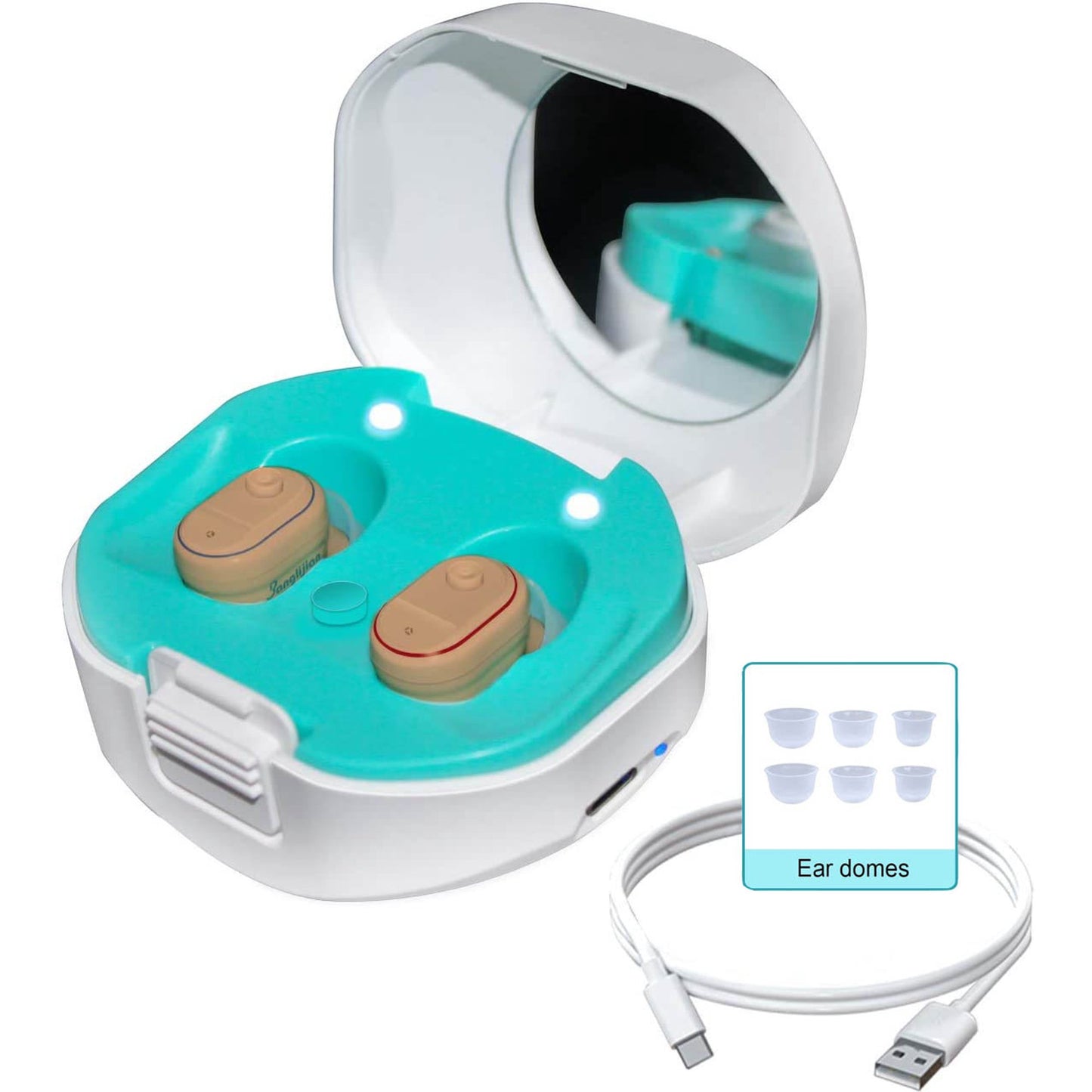 Hearing Aids, Rechargeable Hearing Aids For Ears, Voice Enhancer And Audio Sound Amplifier, Hearing Amplifier TV Earbuds With Portable Charging Box, Hearing Aids For Adults and Child, Green, J3
