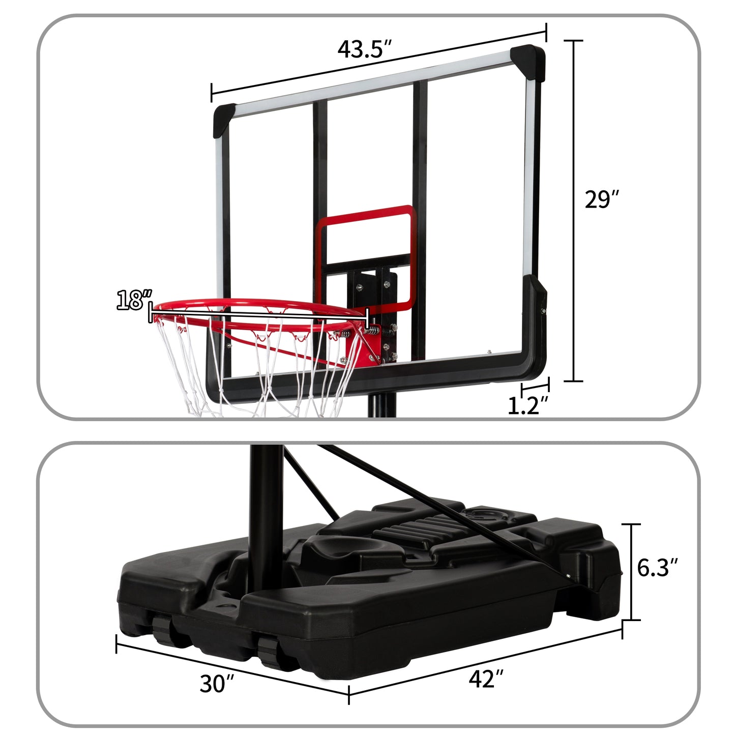 ifanze Portable Basketball Hoop 5ft to 7ft Adjustable Height, Poolside Basketball Stand System for Youth Kids Teenagers, Indoor Outdoor with 33" Width PVC Backboard ,Black