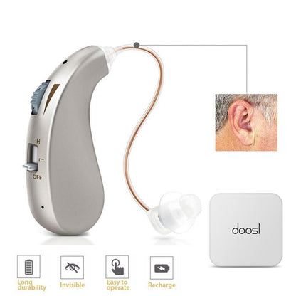 Hearing Aid Rechargeable, Doosl BTE Hearing Amplifier Devices for Seniors with Noise Cancelling, Volume Control
