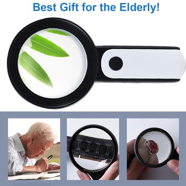 Magnifying Glass with Light，30X Handheld Large Magnifying Glass 18 LEDs Luminated Cold and Warm Lighted Magnifier for Seniors Reading, Coins, Stamps, Inspection