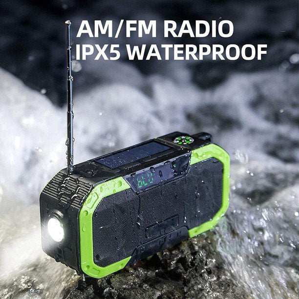 Jorocks Emergency Weather Radio,Solar Hand Crank IPX6 Waterproof Weather Radio Portable 5000mAh USB Rechargeable Power Bank with LED Light, Compass, SOS Alarm for Household and Outdoor