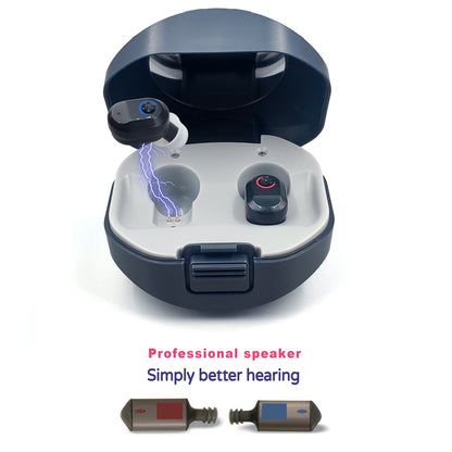 Doosl Hearing Aids with Portable Charging Case, Rechargeable Hearing Amplifiers for Both Ears, Noise Cancelling, Volume Adjustable, In-Ear Hearing Devices for Seniors, 1 Pair, Black
