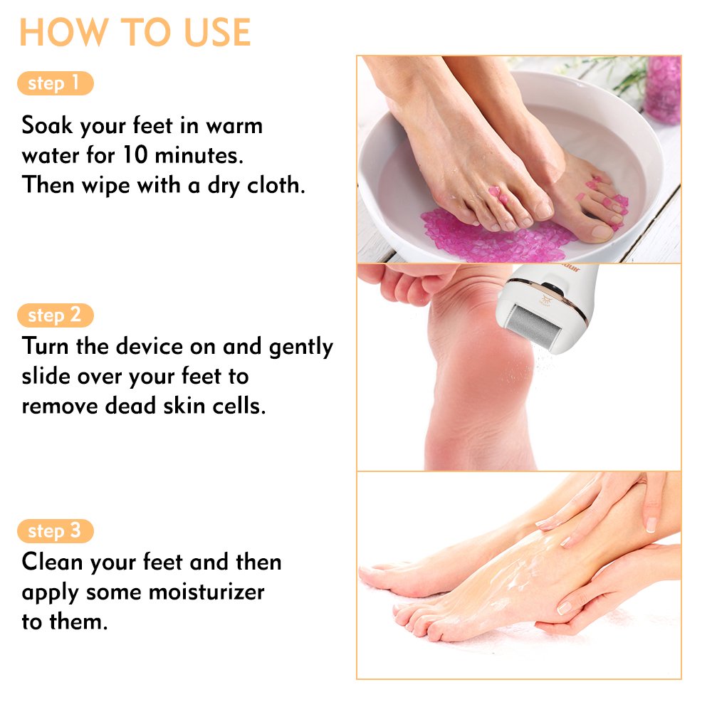 Electric Callus Remover, Rechargeable Foot File Hard Skin Remover Pedicure Tools for Feet Electronic Callus Shaver Waterproof Pedicure kit for Cracked Heels and Dead Skin with 2 Roller Heads