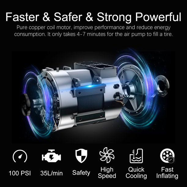 Portable Air Compressor for Car Emossie DC 12V Auto Air Pumps for Inflatables, Electric Digital Tire Pump with LED Light for Car, Bike, Motorbike, Basketball