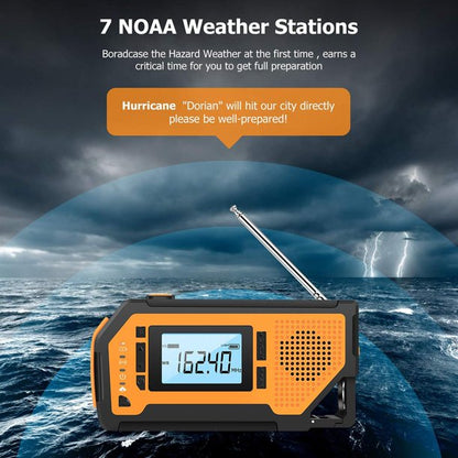 Emergency Weather Radio, Solar Hand-Cranked Radio, Indoor And Outdoor Weather Broadcast AM/FM/NOAA Channels, LED Flashlight, 2000mAh Power Bank