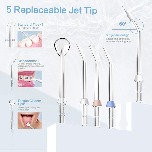 Cordless Water Flosser for Teeth, 600ml Portable Countertop Dental Oral Irrigator Cleaner with 3 Modes & 5 Jet Tips-IPX7 Waterproof, USB Rechargeable, 10 Stepless Adjustment, for Travel Home Office