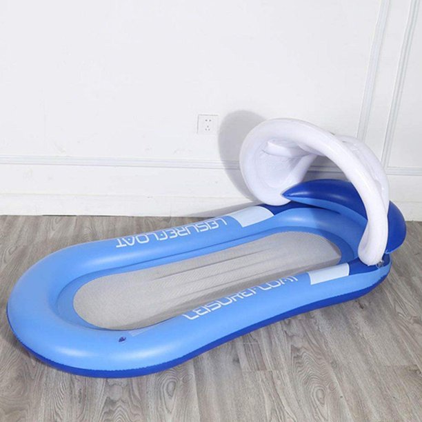 Pool Float Inflatable Pool Lounge with Adjustable Sun Canopy, Integrated Headrest and Footrest (Blue)