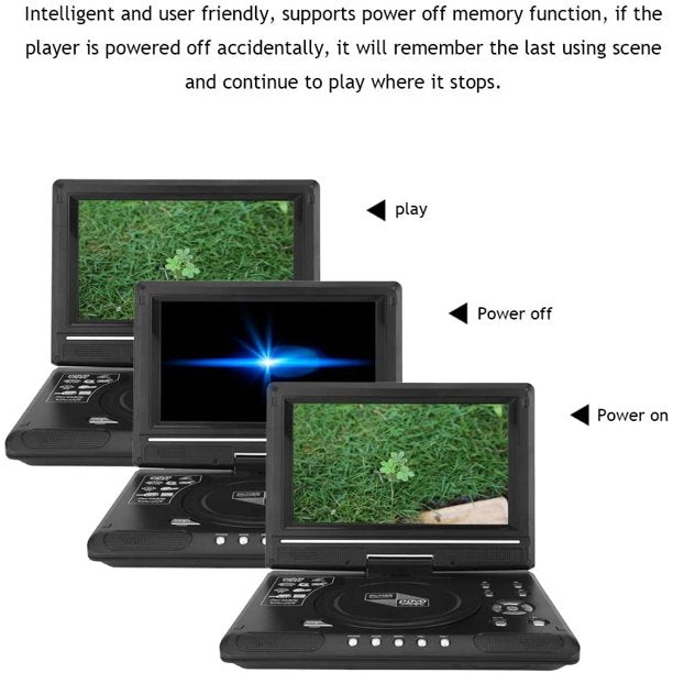 Portable DVD Player, TV DVD Player with 9.5 "Swivel Screen and Rechargeable Lithium Battery, FM Radio Receiver Support, Memory Card Reading, Games, MMC Card Support