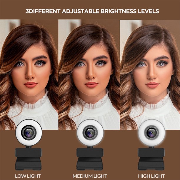 4K HD Webcam, Web Camera with Built in Mic and Adjustable Ring Light, Autofocus Webcam with Tripod for Live Streaming Gaming Video Calling Conferencing Recording, Noise Reduction & Beauty Retouch