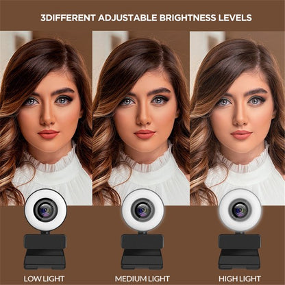 4K HD Webcam, Web Camera with Built in Mic and Adjustable Ring Light, Autofocus Webcam with Tripod for Live Streaming Gaming Video Calling Conferencing Recording, Noise Reduction & Beauty Retouch
