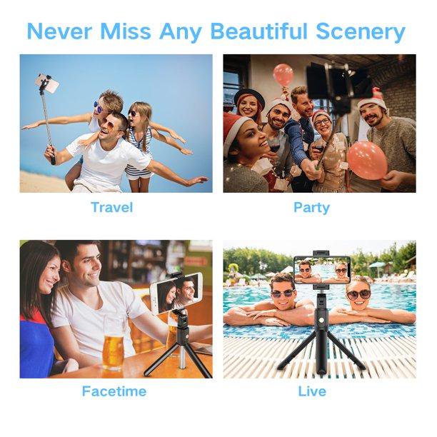 Doosl 3 in 1 Extendable Selfie Stick Tripod with Detachable Bluetooth Wireless Remote Phone Holder Compatible with iPhone and Android Smartphone