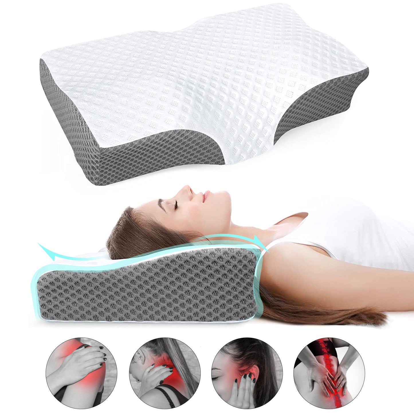Memory Foam Pillow for Neck Pain Relief, Adjustable Ergonomic Cervical Orthopedic Sleeping Pillows with Washable Cover Bed Pillows for Side, Back, Stomach Sleepers for Neck Pain, White